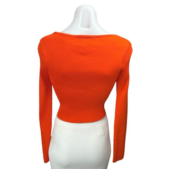 Zara Orange Ribbed Knit Long Sleeve Cut Out Cardian Cardigan Crop Top Size S - Picture 2 of 4